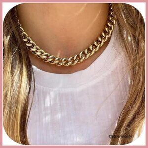 Chunky Cuban Link Chain Necklace 18K Gold Filled Stainless Steel
